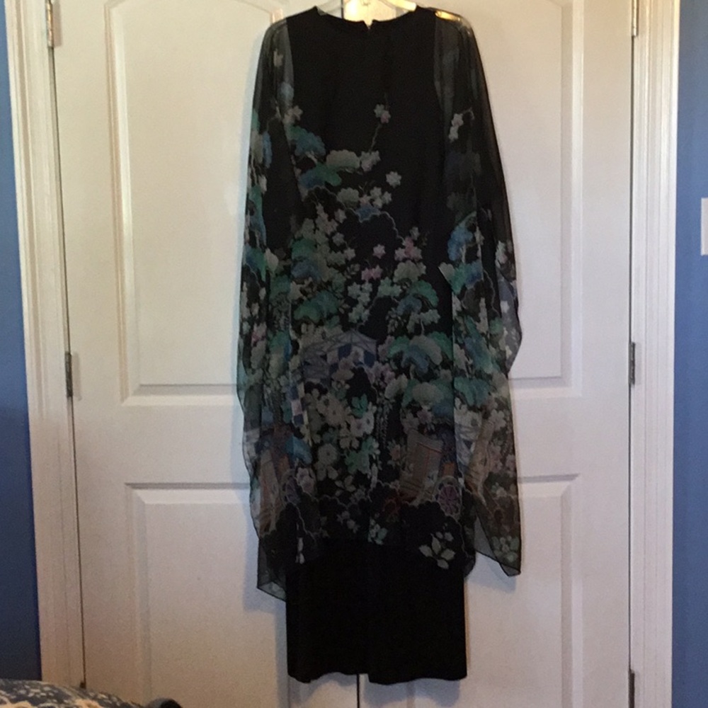 Vintage Elegant Asian inspired Black Floral Dress